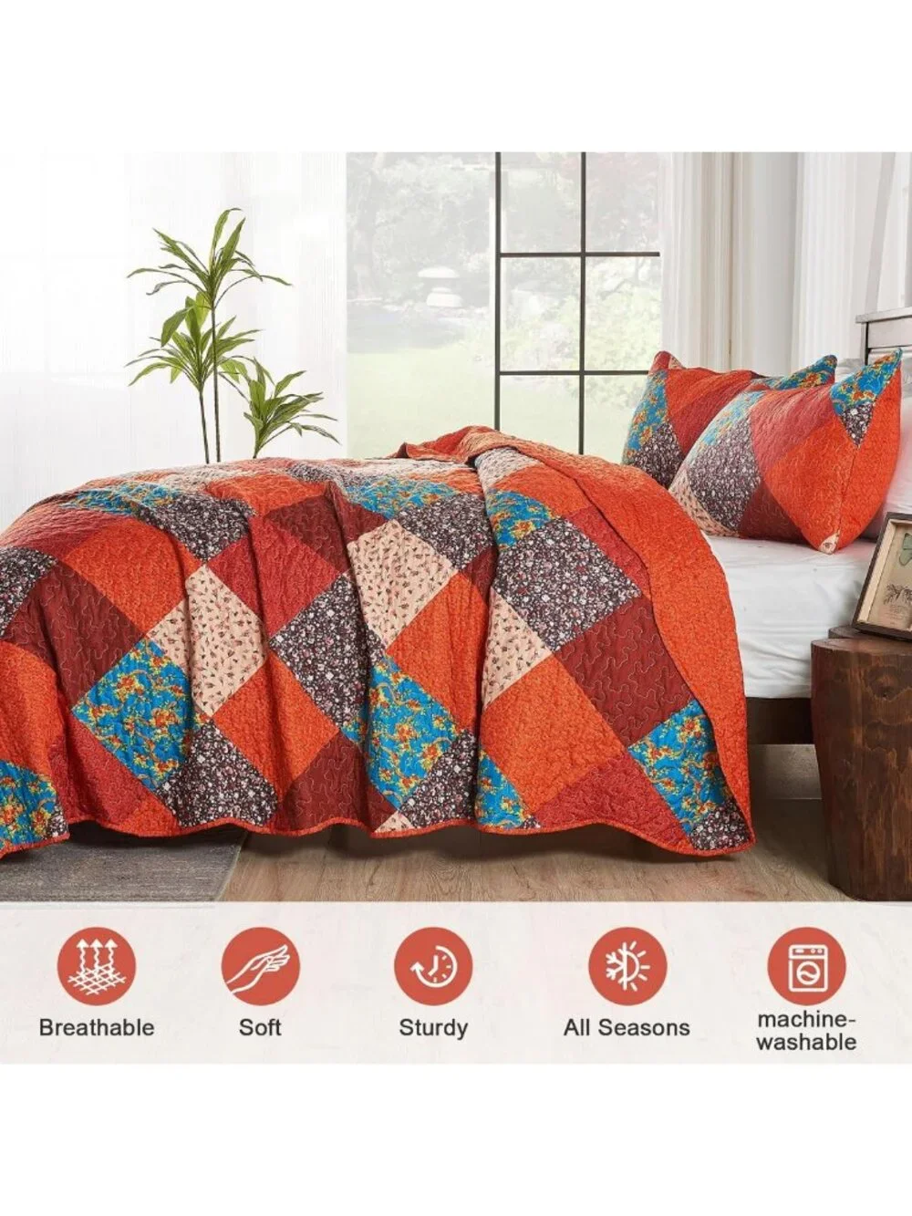 Multicolor Patchwork Twin Quilt Set - Soft Microfiber Lightweight Bedspread